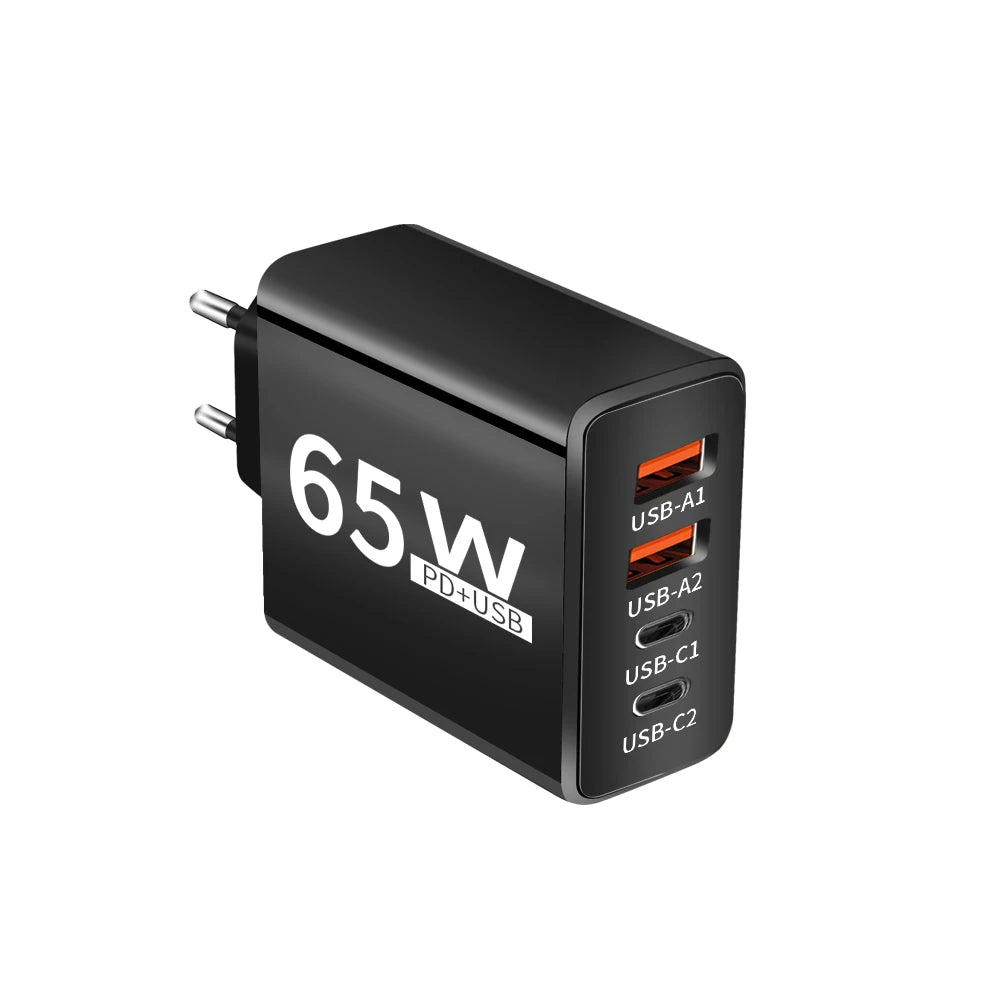 4 Ports Mehrfach Ladegerät mit USB-C und USB-A,65W Schnellladegerät PD 3.0 Power Adapter USB Netzteil für alle Geräte